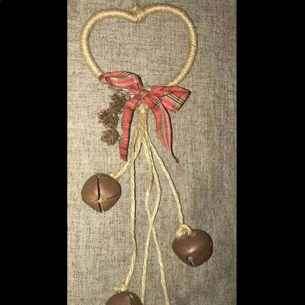 Holiday Autumn Fall Christmas Decor Tweed-Wrapped Heart Mini Pinecones Hanging